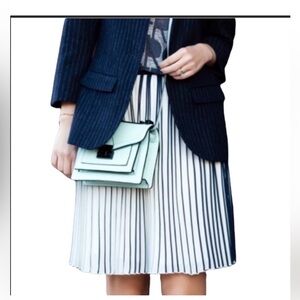 J. Crew Navy and Cream Pleated Skirt